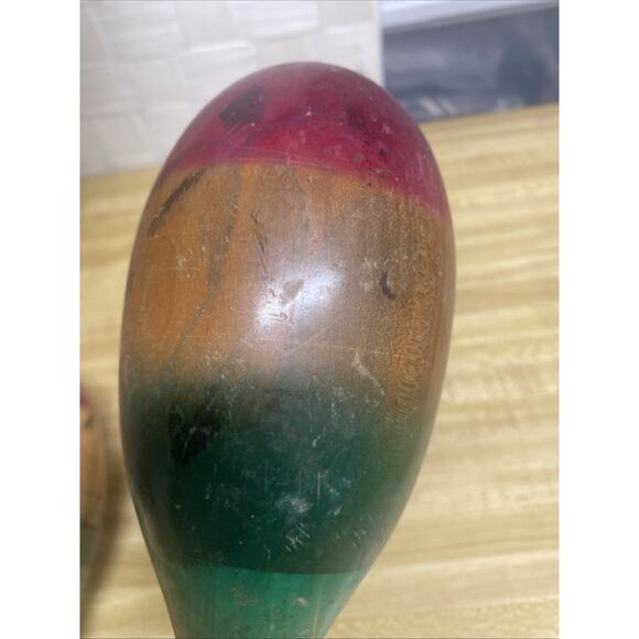 Set Of 2 Vintage Mexican Hand Painted Wooden Fiesta Maracas 1977 11.5” - Picture 7 of 7